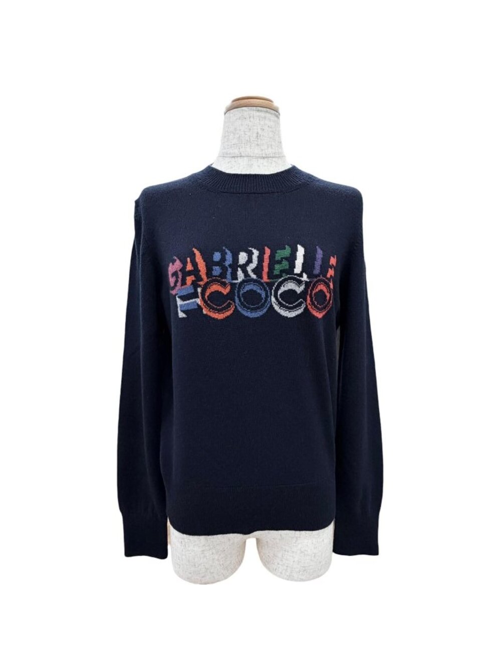 Chanel Gabrelle Coco Cashmere 100% CC Logo Long Sleeve Knit Sweater Navy